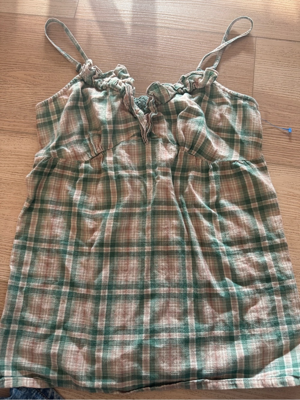 Y2K Charlotte Russe Green Plaid Babydoll Cami top- size Large